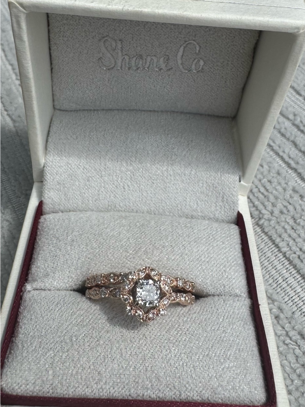 Rose Gold Diamond Floral Halo Ring - Rose Gold